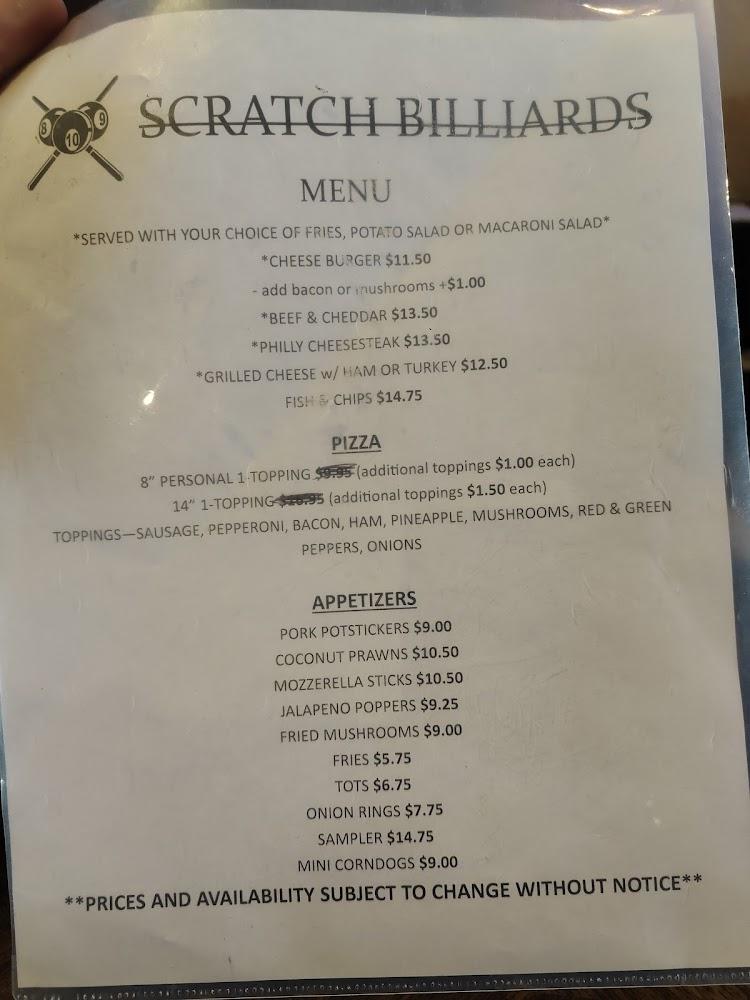 Scratch Pizza and billiards Fish & Chips